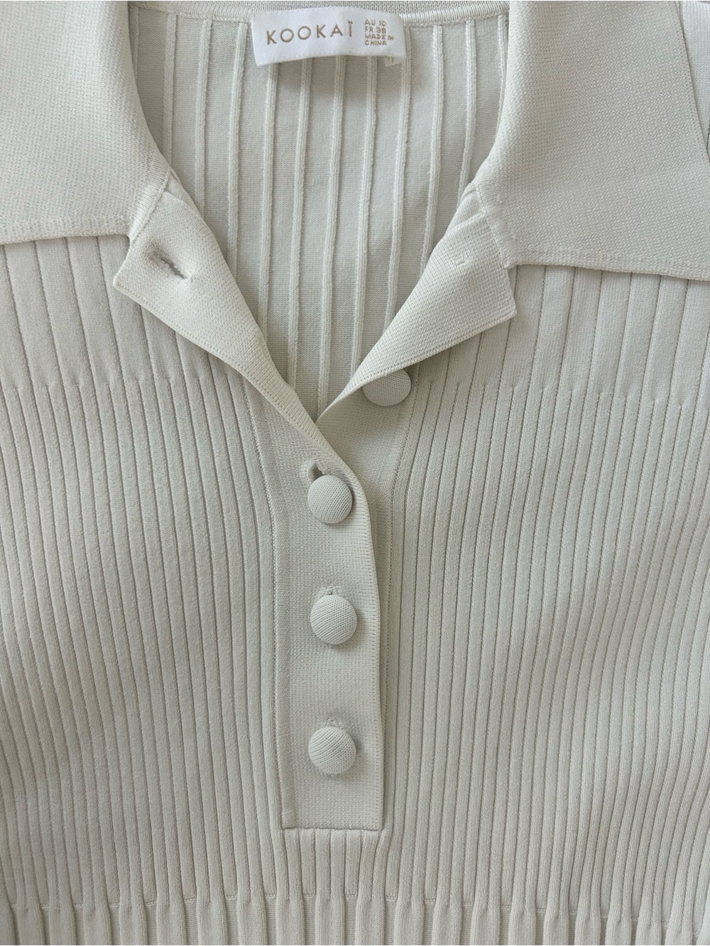 Kookai Cream Ribbed Short-Sleeve Polo - Picture 6 of 7